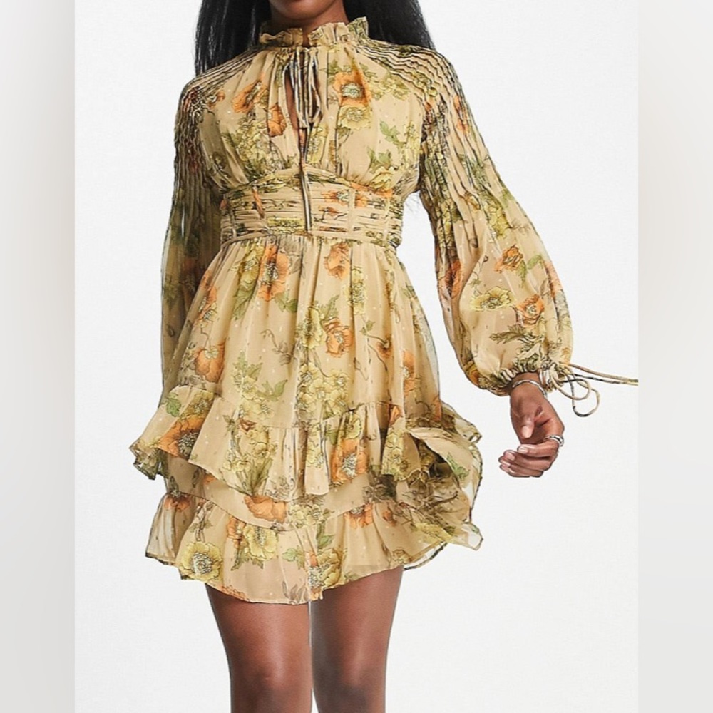 ASOS DESIGN jacquard chiffon high neck mini dress